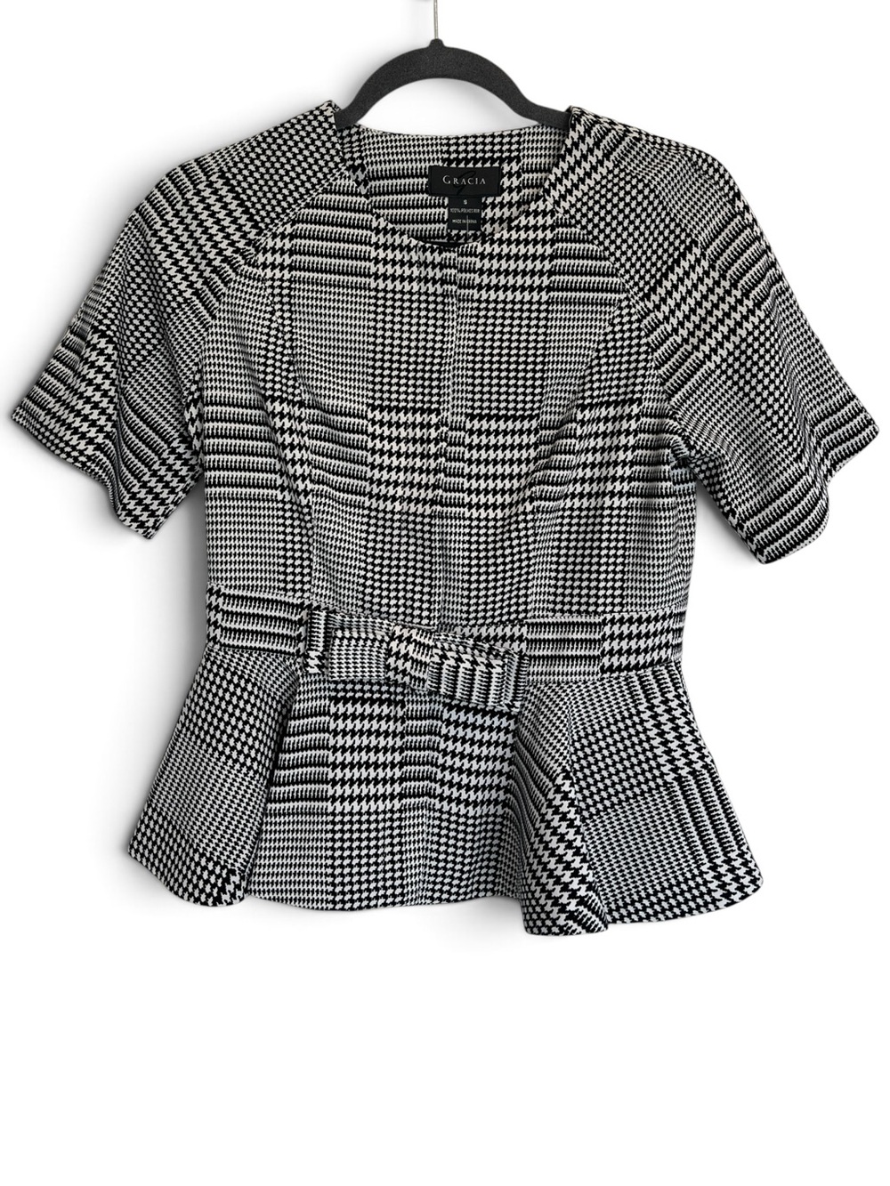 GRACIA Black & White Plaid Classic Blouse, Size Small (CLO-092) NWT